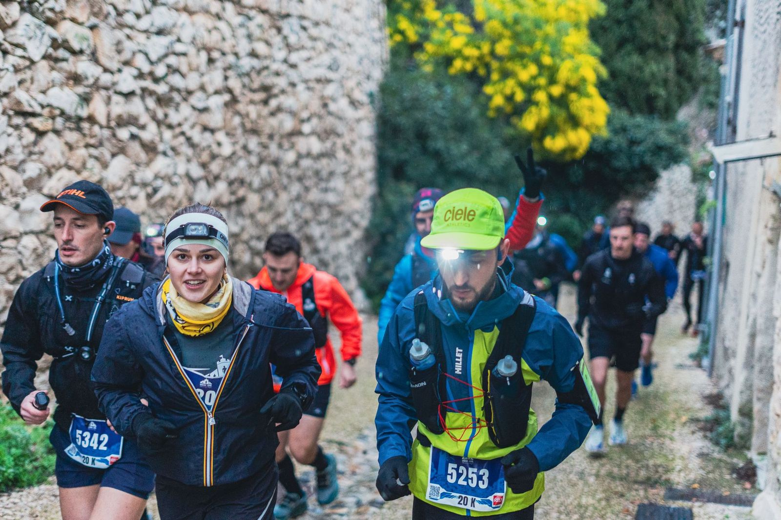 Peloton souriant sous le mimosa